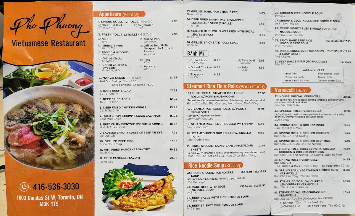 Pho Phuong Vietnamese Restaurant Menu - Image 1